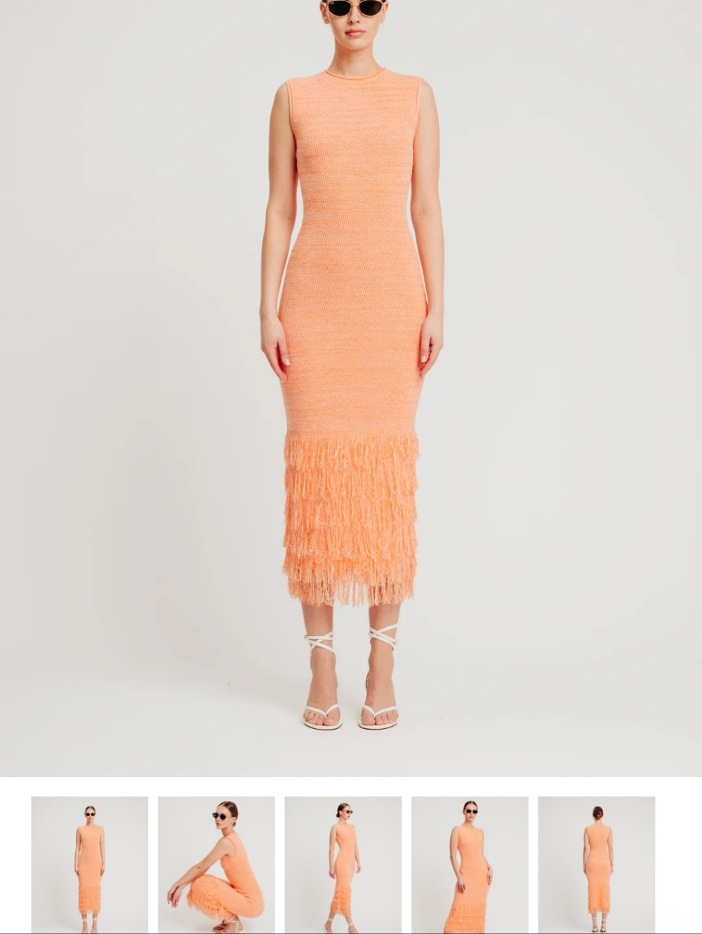 Torn by Ronny Kobo Peach Fringe Knit Midi Dress